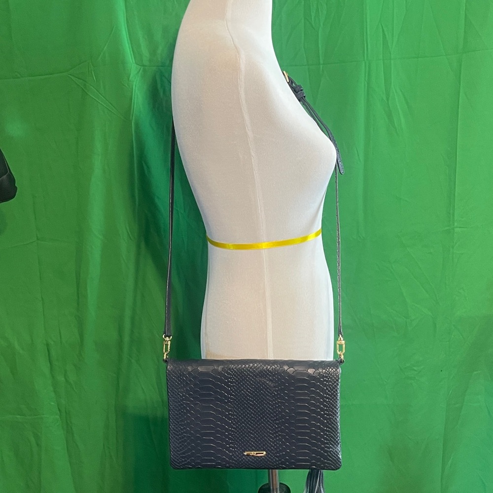 Navy blue GiGi New York Rachel Crossbody Bag/clutch with python embossed  Finish